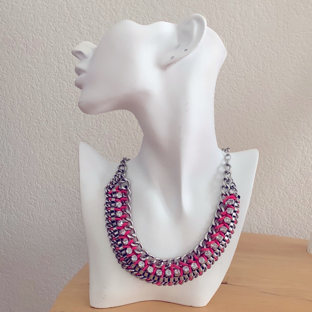 Pink rhinestone chain necklace